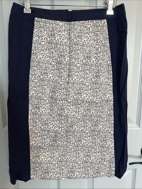 DownEast Navy Pencil Skirt with White Floral Front Panel